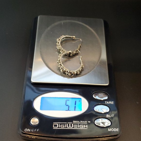 925 Sterling Silver Heavily Tarnished Odd Hoop Style Earrings - Picture 6 of 6